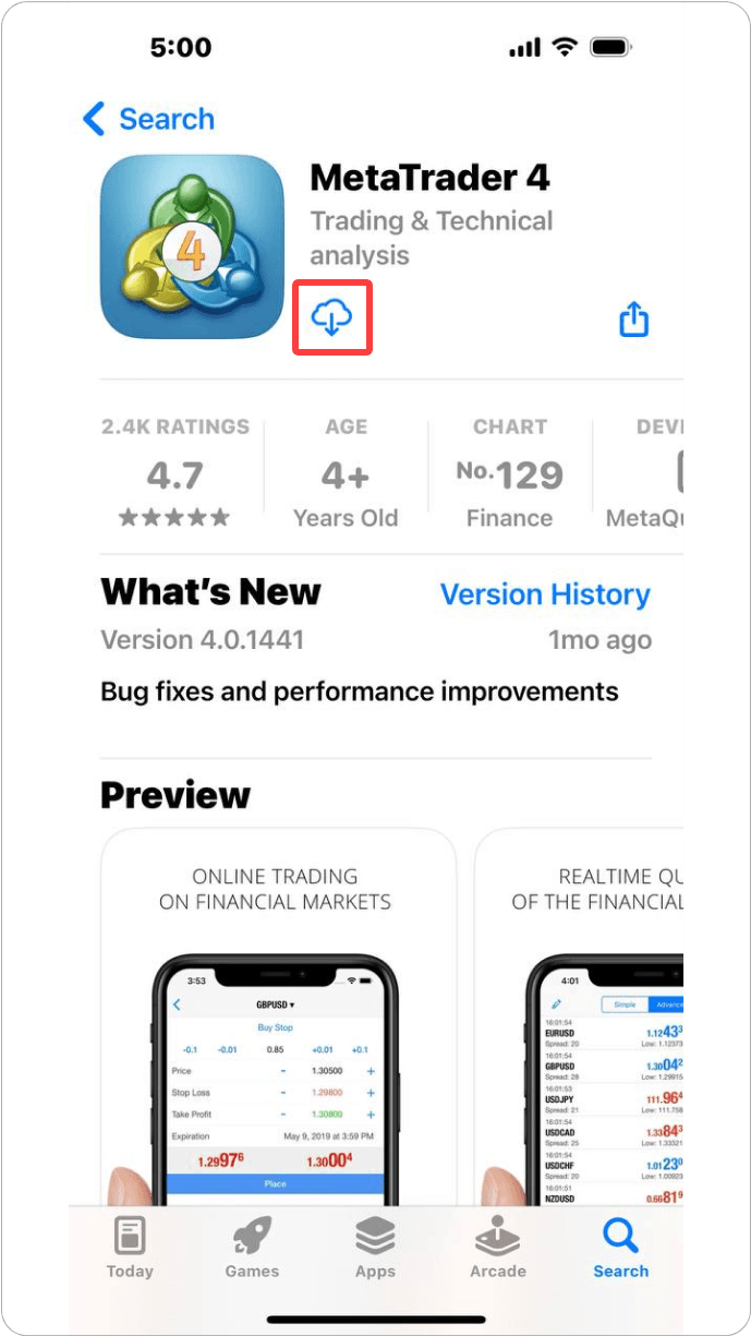 MT4 iOS - 앱스토어 검색 및 설치
