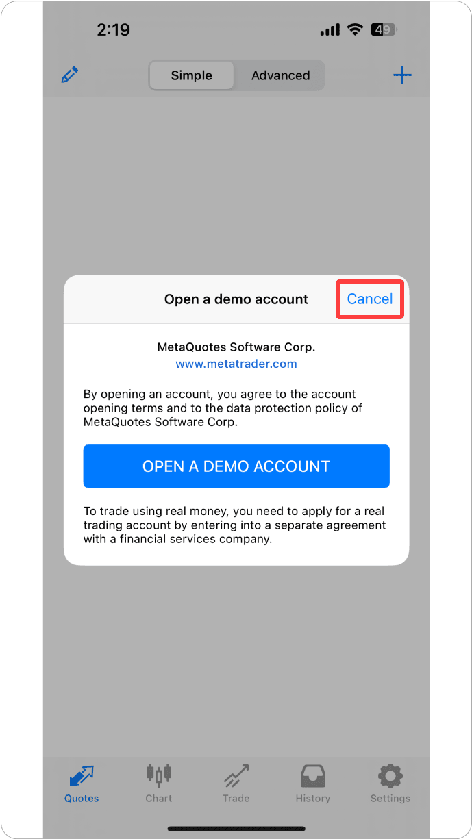 MT4 iOS - 데모 계좌 개설 안내