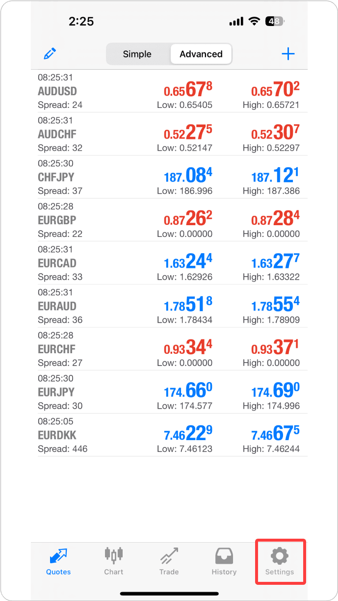 MT4 iOS - 로그인 완료