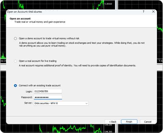 MT4 로그인 - 계좌번호 암호 입력 후 로그인