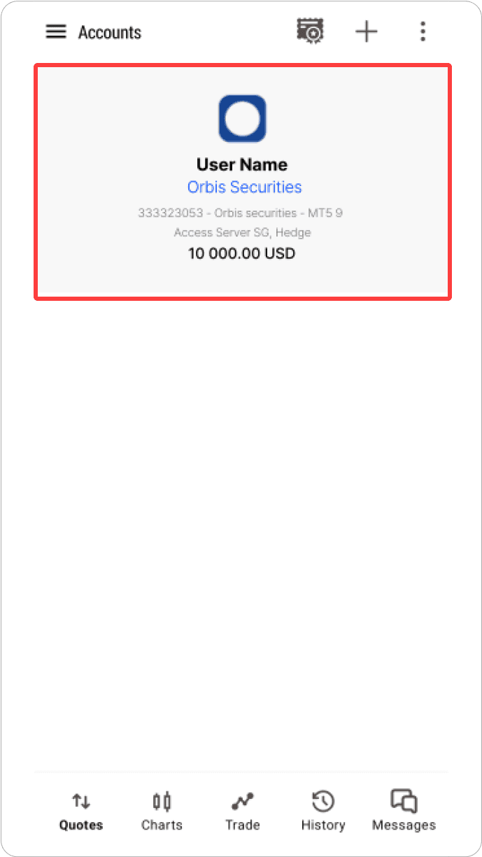 MT5 안드로이드 - 계정 추가 완료