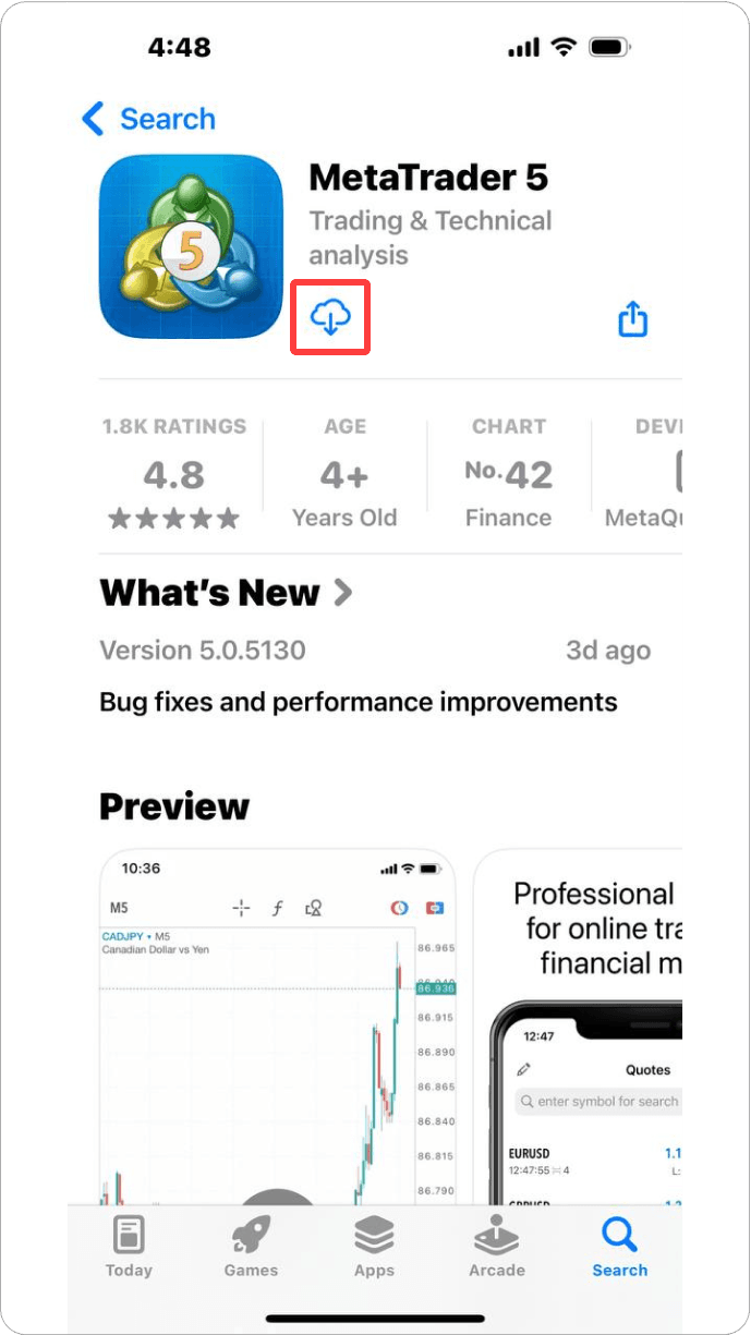 MT5 iOS - 앱스토어 검색 및 설치
