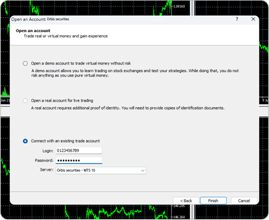 MT5 로그인 - 계좌번호 암호 입력 후 로그인