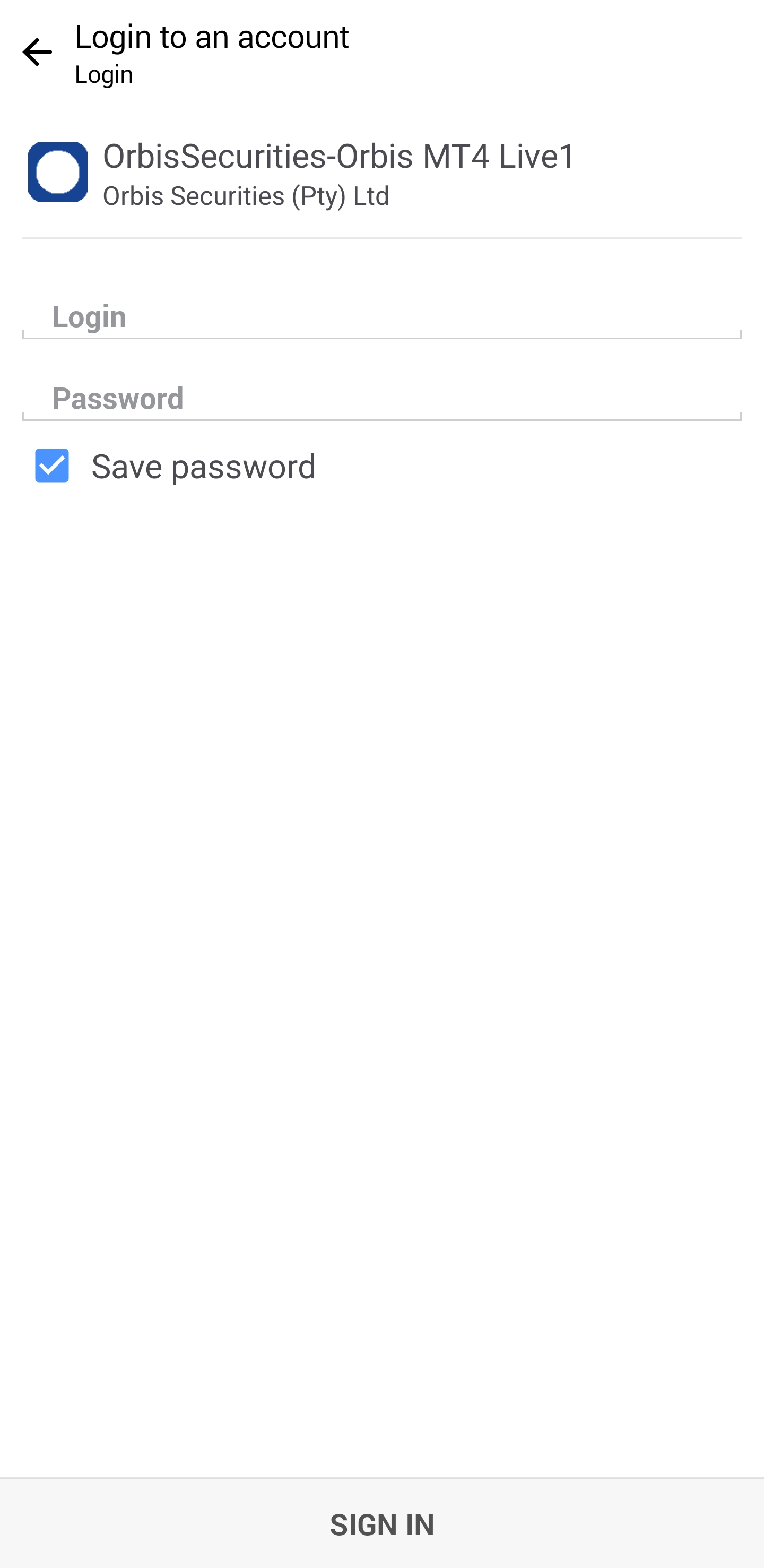 MT4 안드로이드 - 계정 로그인 정보 입력
