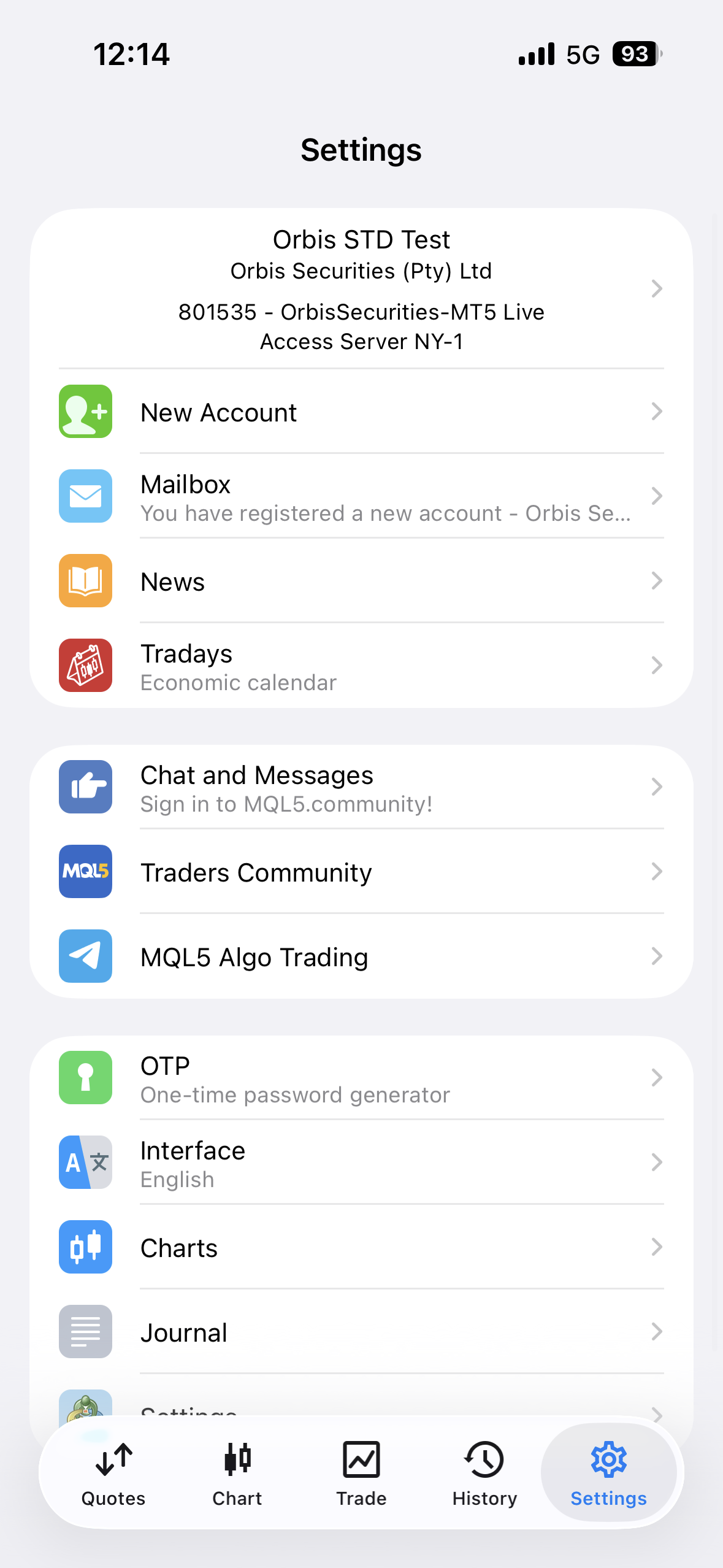 MT5 iOS - 계정 추가 완료