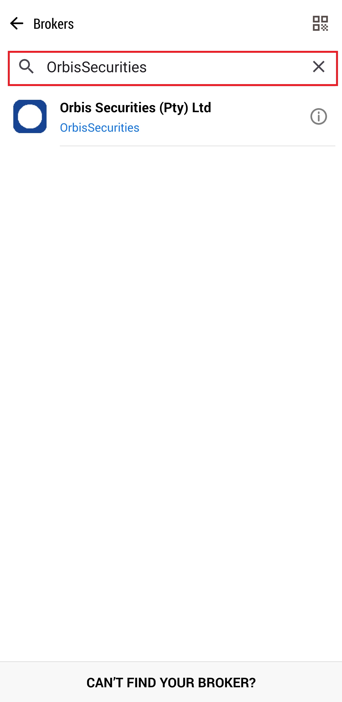 MT5 안드로이드 - 브로커 검색