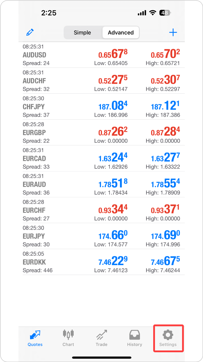 MT4 iOS - 로그인 완료