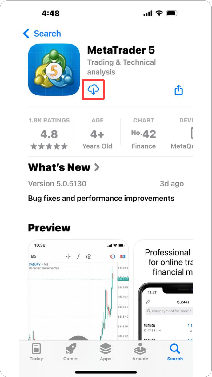 MT5 iOS - 앱스토어 검색 및 설치